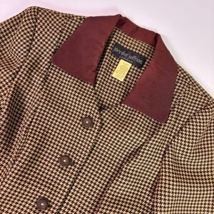 Retro Vintage Houndstooth Midi Dress Womens 8 Brown Button Front Preppy Academia